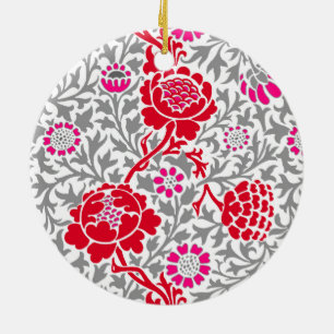 Jacobean Blommigt, Deep Red, Rosa and Grått Cerami Julgransprydnad Keramik