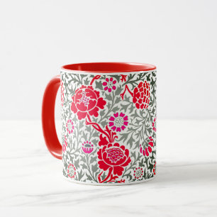 Jacobean Blommigt, Deep Red, Rosa och Grått Mugg