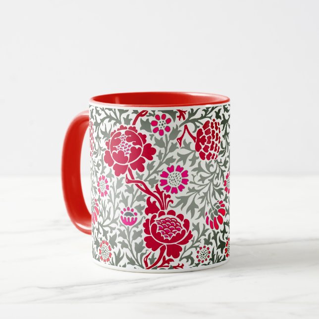 Jacobean Blommigt, Deep Red, Rosa och Grått Mugg (Framsida vänster)