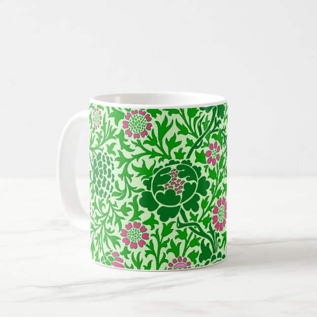 Jacobean Blommigt, Emerald and Lime Green Kaffemugg (Framsida vänster)