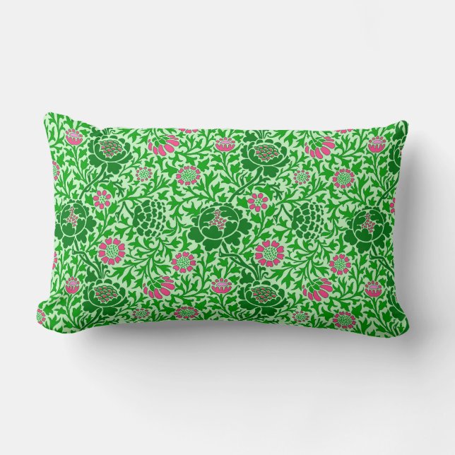 Jacobean Blommigt, Emerald and Lime Green Lumbarkudde (Framsida)