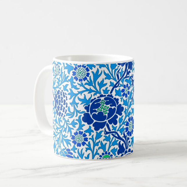 Jacobean Blommigt , flottan och Cerulean Blue Kaffemugg (Framsida vänster)