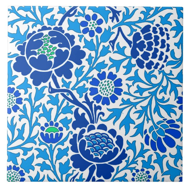 Jacobean Blommigt , flottan och Cerulean Blue Kakelplatta (Framsidan)