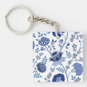 Jacobean Blommigt Lg Mönster Blue on White