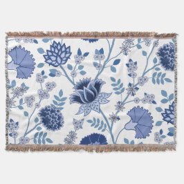 Jacobean Blommigt Lg Mönster Blue on White Filt