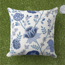 Jacobean Blommigt Lg Mönster Blue on White Kudde