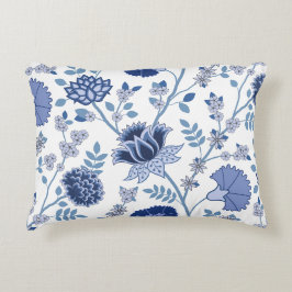 Jacobean Blommigt Lg Mönster Blue on White Prydnadskudde