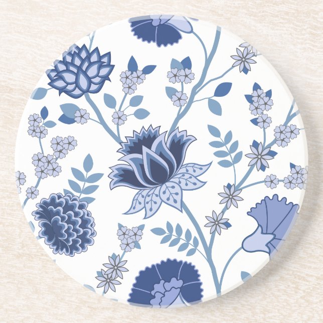 Jacobean Blommigt Lg Mönster Blue on White Underlägg (Framsidan)