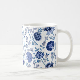 Jacobean Blommigt Lg Mönster Blues on White Kaffemugg