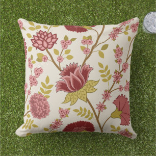 Jacobean Blommigt Lg Mönster  Pinks Guld Cream Kudde