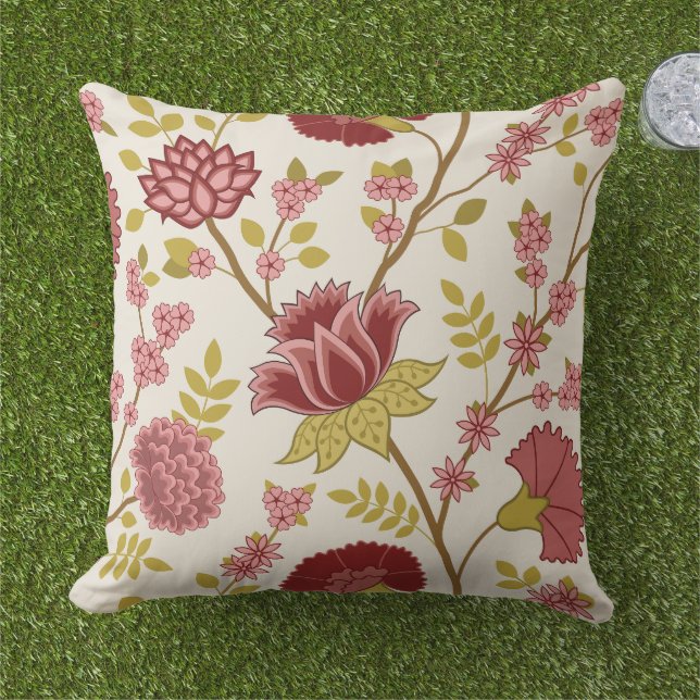 Jacobean Blommigt Lg Mönster  Pinks Guld Cream Kudde (Gräs)