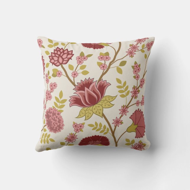 Jacobean Blommigt Lg Mönster  Pinks Guld Cream Kudde (Baksida)