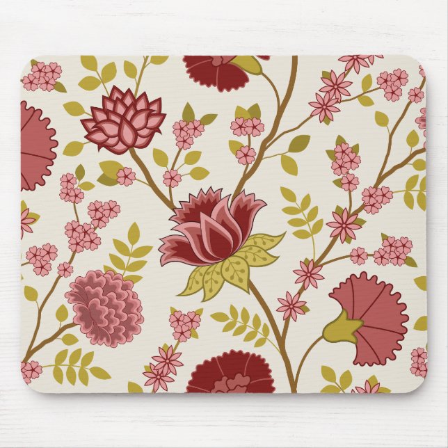Jacobean Blommigt Lg Mönster  Pinks Guld Cream Musmatta (Framsidan)