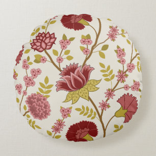 Jacobean Blommigt Lg Mönster  Pinks Guld Cream Rund Kudde