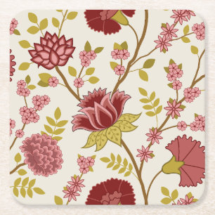 Jacobean Blommigt Lg Mönster  Pinks Guld Cream Underlägg Papper Kvadrat