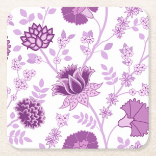 Jacobean Blommigt Lg Mönster Pinks on White Underlägg Papper Kvadrat