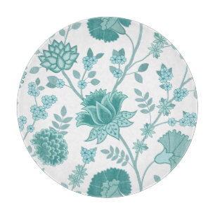 Jacobean Blommigt Lg Mönster Teals on White