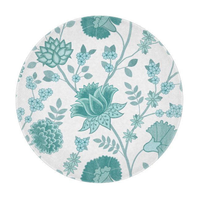 Jacobean Blommigt Lg Mönster Teals on White (Framsidan)
