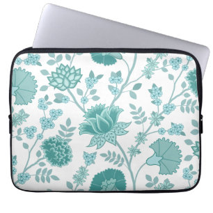 Jacobean Blommigt Lg Mönster Teals on White Laptop Fodral
