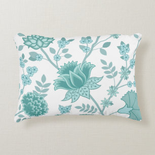 Jacobean Blommigt Lg Mönster Teals on White Prydnadskudde