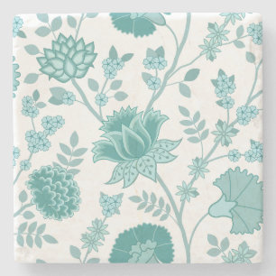 Jacobean Blommigt Lg Mönster Teals on White Stenunderlägg