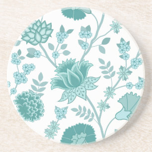 Jacobean Blommigt Lg Mönster Teals on White Underlägg