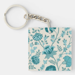 Jacobean Blommigt Lg Mönster Teals på Cream