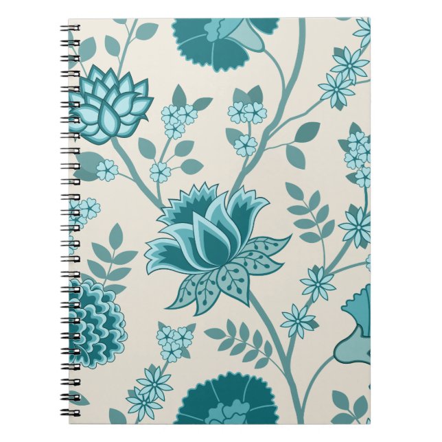 Jacobean Blommigt Lg Mönster Teals på Cream Anteckningsbok (Framsidan)