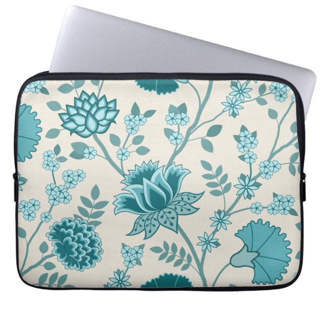 Jacobean Blommigt Lg Mönster Teals på Cream Laptop Fodral (Framsidan)