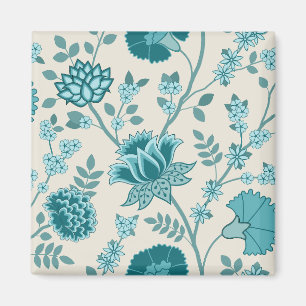 Jacobean Blommigt Lg Mönster Teals på Cream Magnet