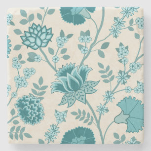 Jacobean Blommigt Lg Mönster Teals på Cream Stenunderlägg