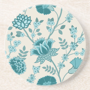Jacobean Blommigt Lg Mönster Teals på Cream Underlägg
