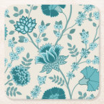 Jacobean Blommigt Lg Mönster Teals på Cream Underlägg Papper Kvadrat<br><div class="desc">Jacobean stil-blommigten har en stor yta mönster-design som kontrasterar tealerna mot en gräddbakgrund.</div>