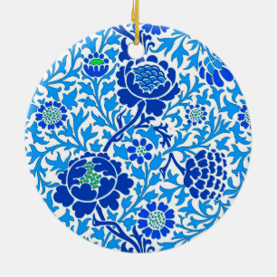 Jacobean Blommigt, marin, vit och Cerulean Blue Julgransprydnad Keramik