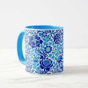 Jacobean Blommigt, marin, vit och Cerulean Blue Mugg