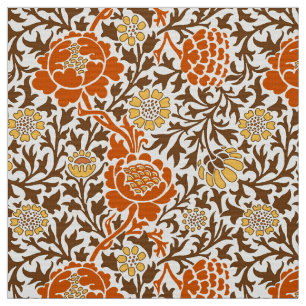 Jacobean Blommigt , Orange Brown & Mustard Guld Tyg