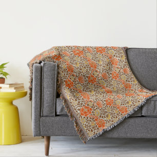 Jacobean Blommigt, Orange, Brown och Mustard Guld Filt