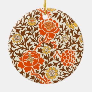 Jacobean Blommigt, Orange, Brown och Mustard Guld Julgransprydnad Keramik