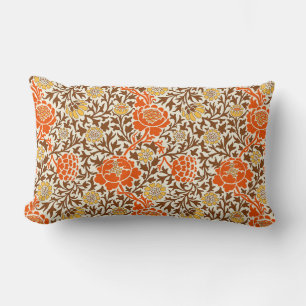 Jacobean Blommigt, Orange, Brown och Mustard Guld Lumbarkudde
