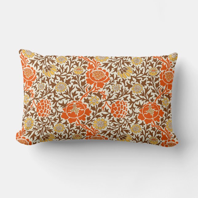 Jacobean Blommigt, Orange, Brown och Mustard Guld Lumbarkudde (Framsida)
