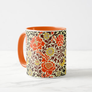 Jacobean Blommigt, Orange, Brown och Mustard Guld Mugg