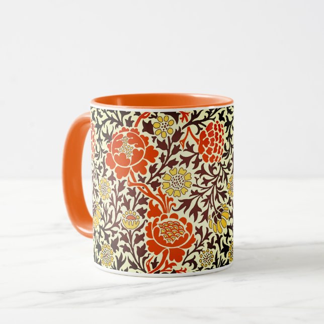 Jacobean Blommigt, Orange, Brown och Mustard Guld Mugg (Framsida vänster)