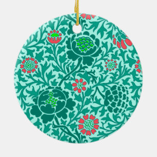 Jacobean Blommigt, Turquise, Aqua och Coral Julgransprydnad Keramik