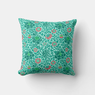 Jacobean Blommigt, Turquise, Aqua och Coral Kudde