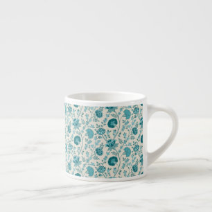 Jacobean Blommigt Upprepa Mönster Teals på Cream Espressomugg