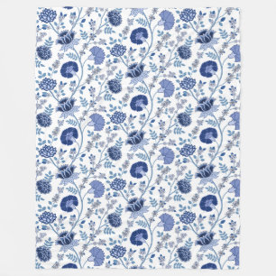 Jacobean Blommönster Blue on White Fleecefilt