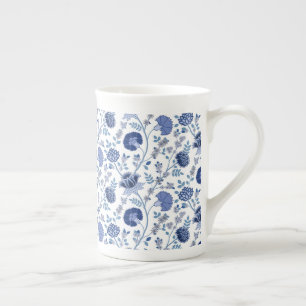Jacobean Blommönster Blues on White Benporslin Mugg