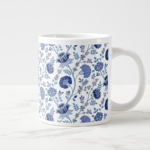Jacobean Blommönster Blues on White Jumbo Mugg
