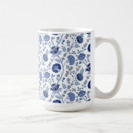Jacobean Blommönster Blues on White Kaffemugg
