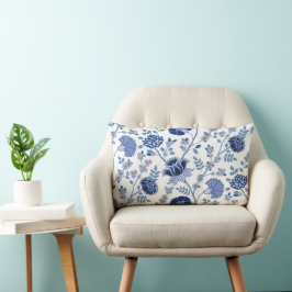 Jacobean Blommönster Blues on White Lumbarkudde